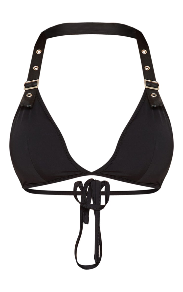 Black Buckle Strap Halterneck Bikini Top PrettyLittleThing