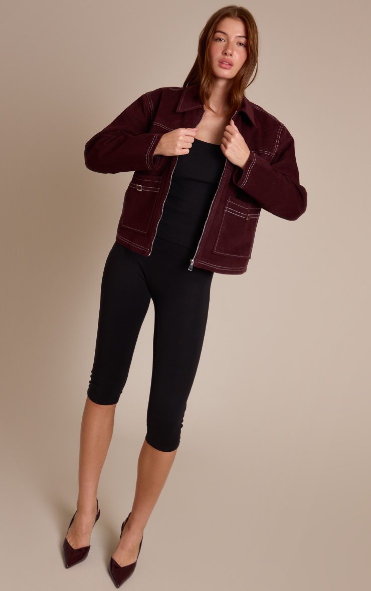 Burgundy Pocket Detail Faux Suede Jacket image 3