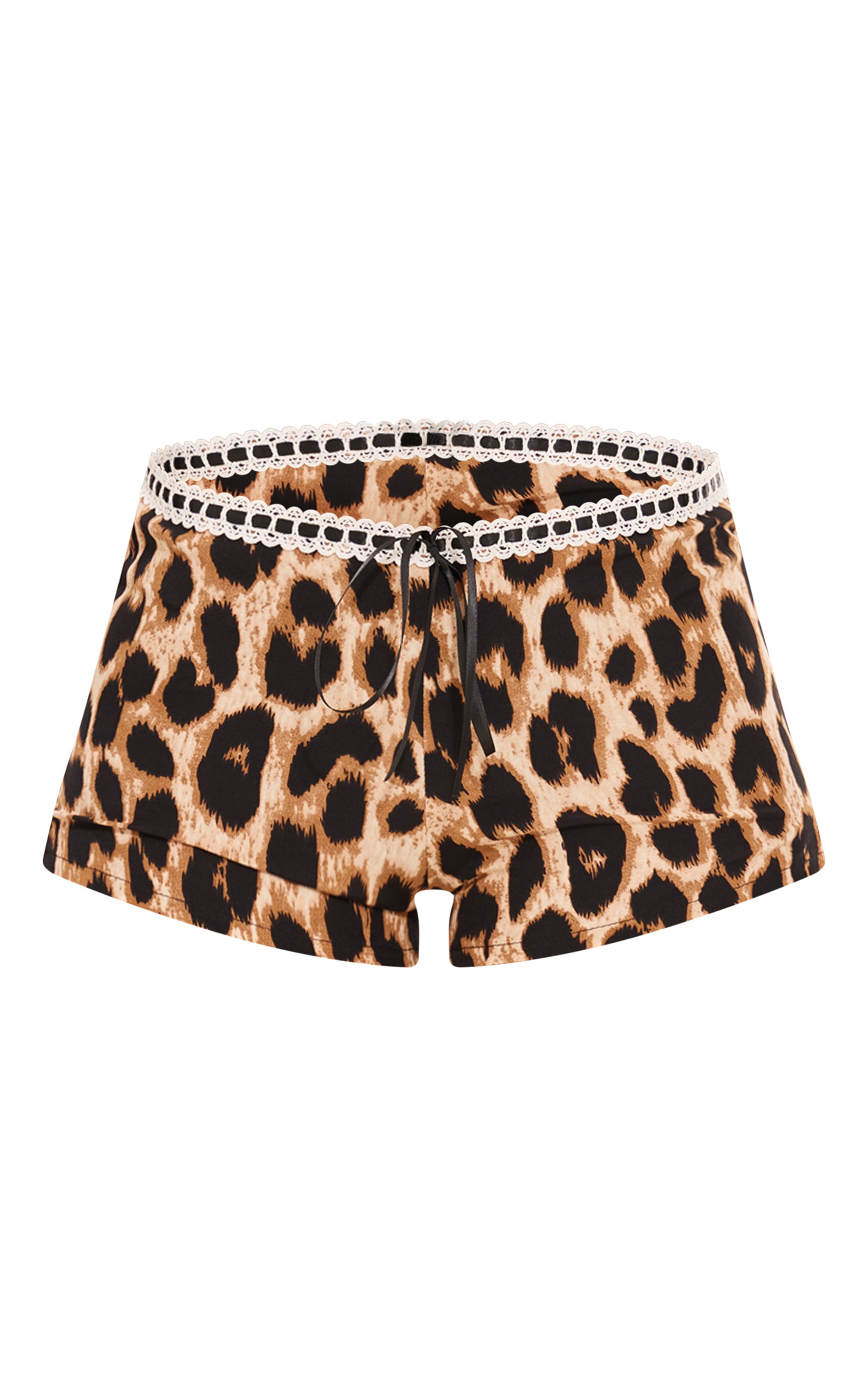 Brown Leopard Print Contrast Lace Shorts | Bottoms