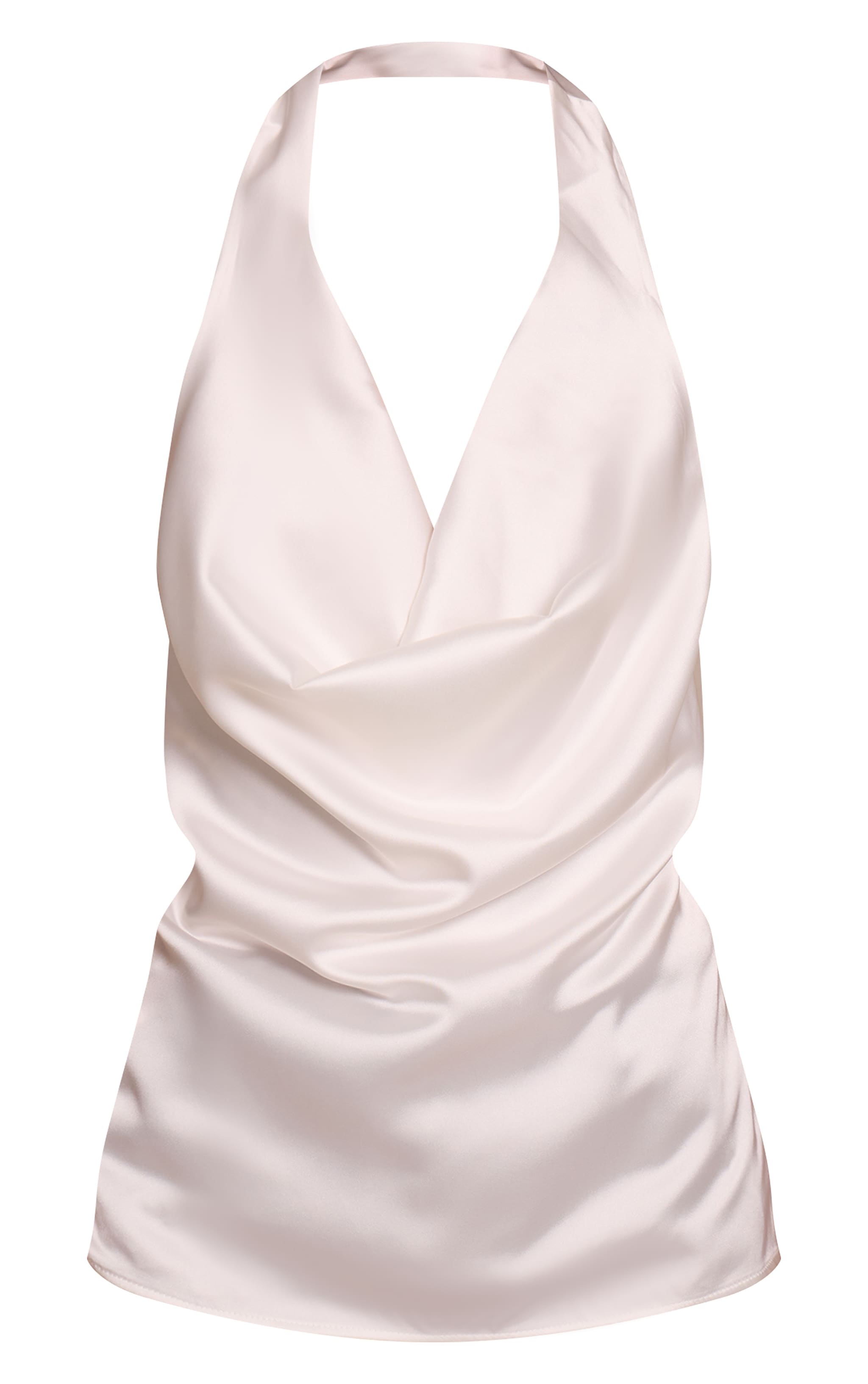 Cream Satin Halterneck Tie Back Top image 5