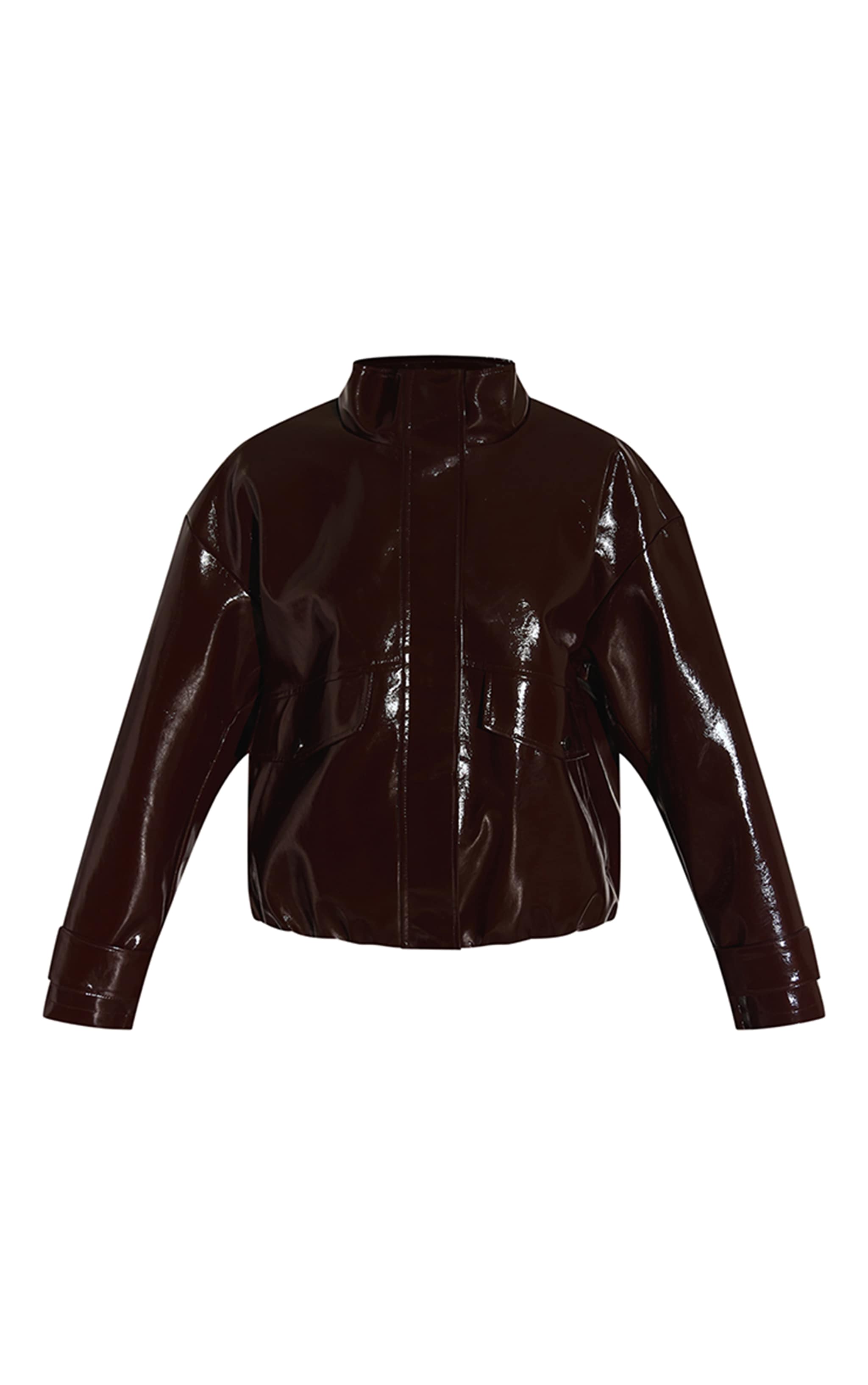 Chocolate High Shine Funnel Neck Jacket image 5