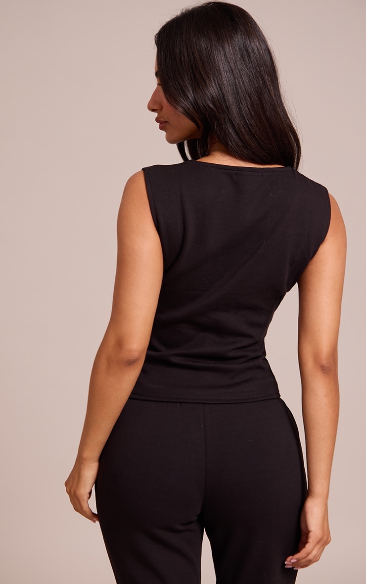 Petite Black Interlock Button Up Sleeveless Top image 2