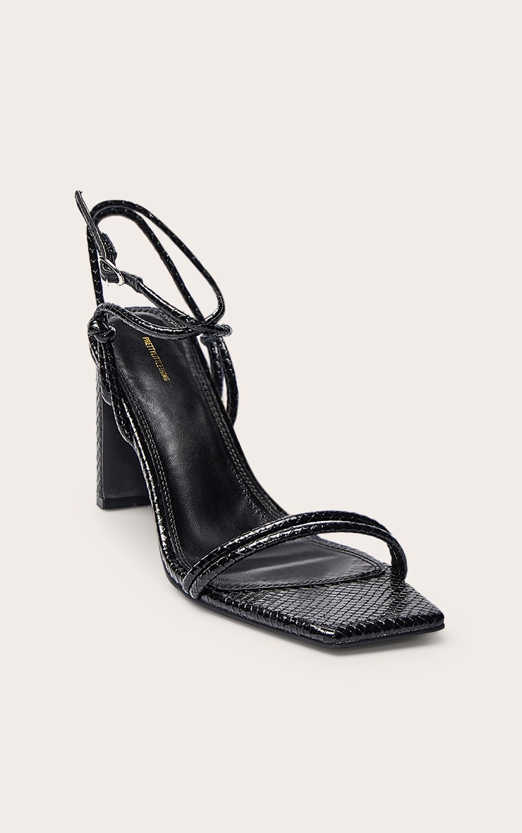 Black Snake Tube Strap Square Toe Slim Block Heeled Sandals image 3