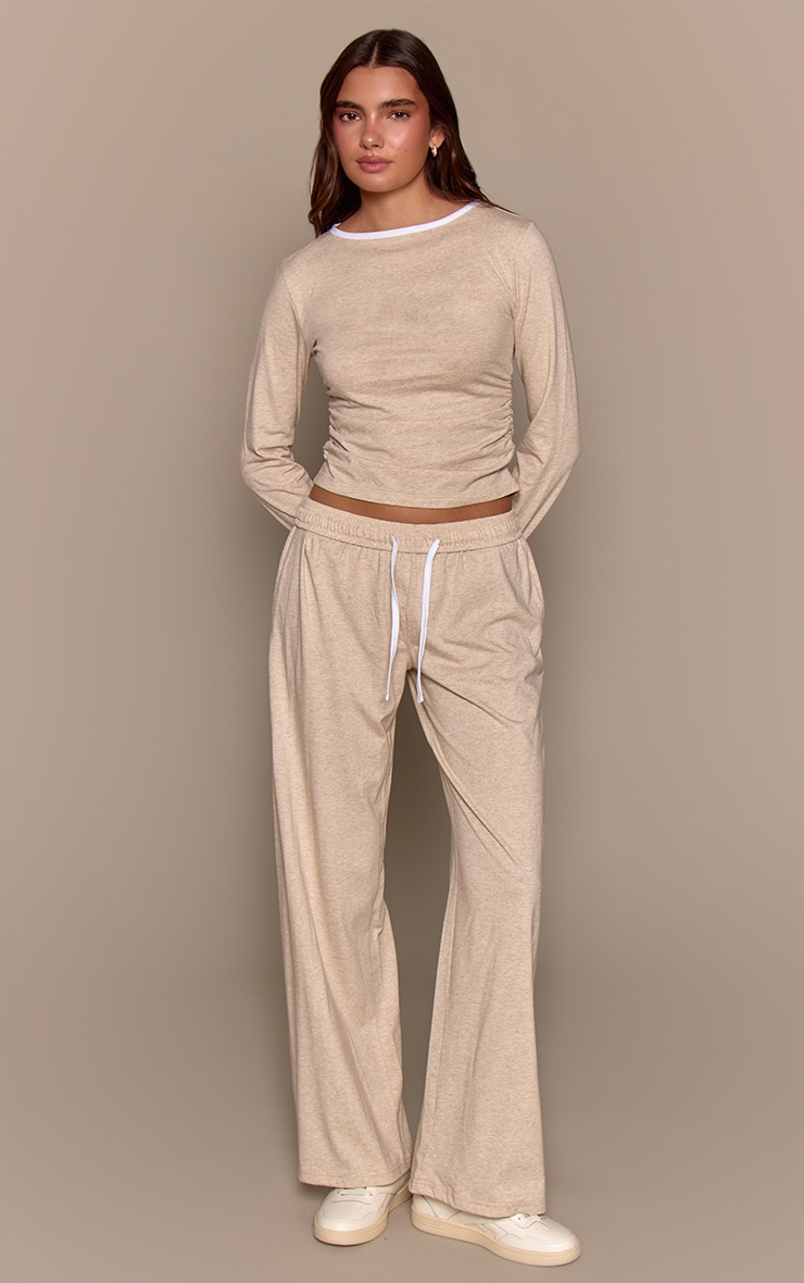 Oatmeal Marl Cotton Contrast Drawstring Relaxed Joggers image 1