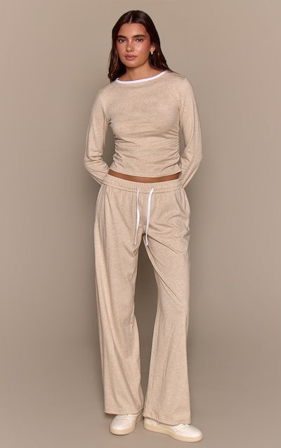 Oatmeal Marl Cotton Contrast Drawstring Relaxed Joggers