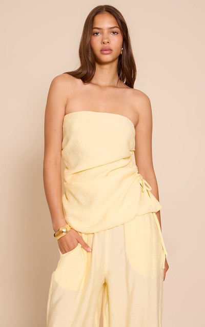 Top bustier tissé crème au beurre froncé