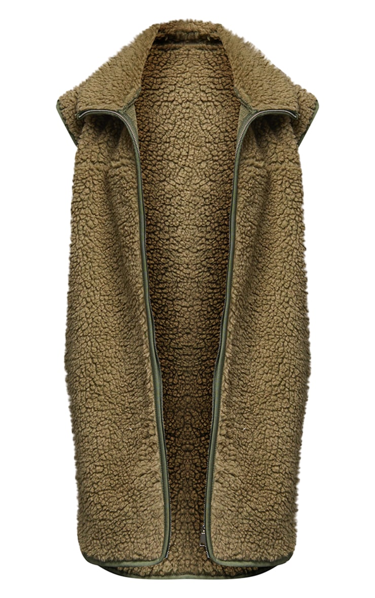 Khaki Borg Longline Vest image 5