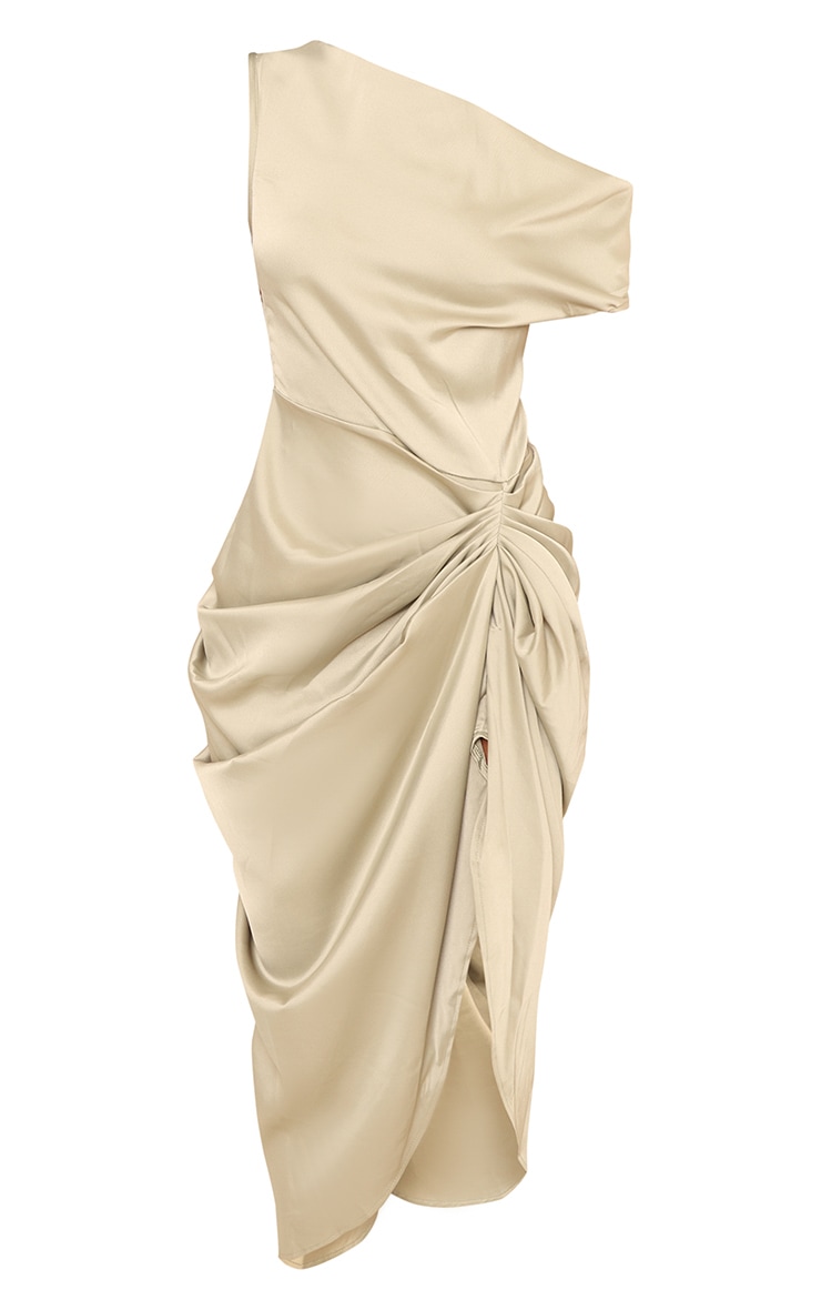 Sage Green Satin Off The Shoulder Draped Skirt Midi Dress image 6
