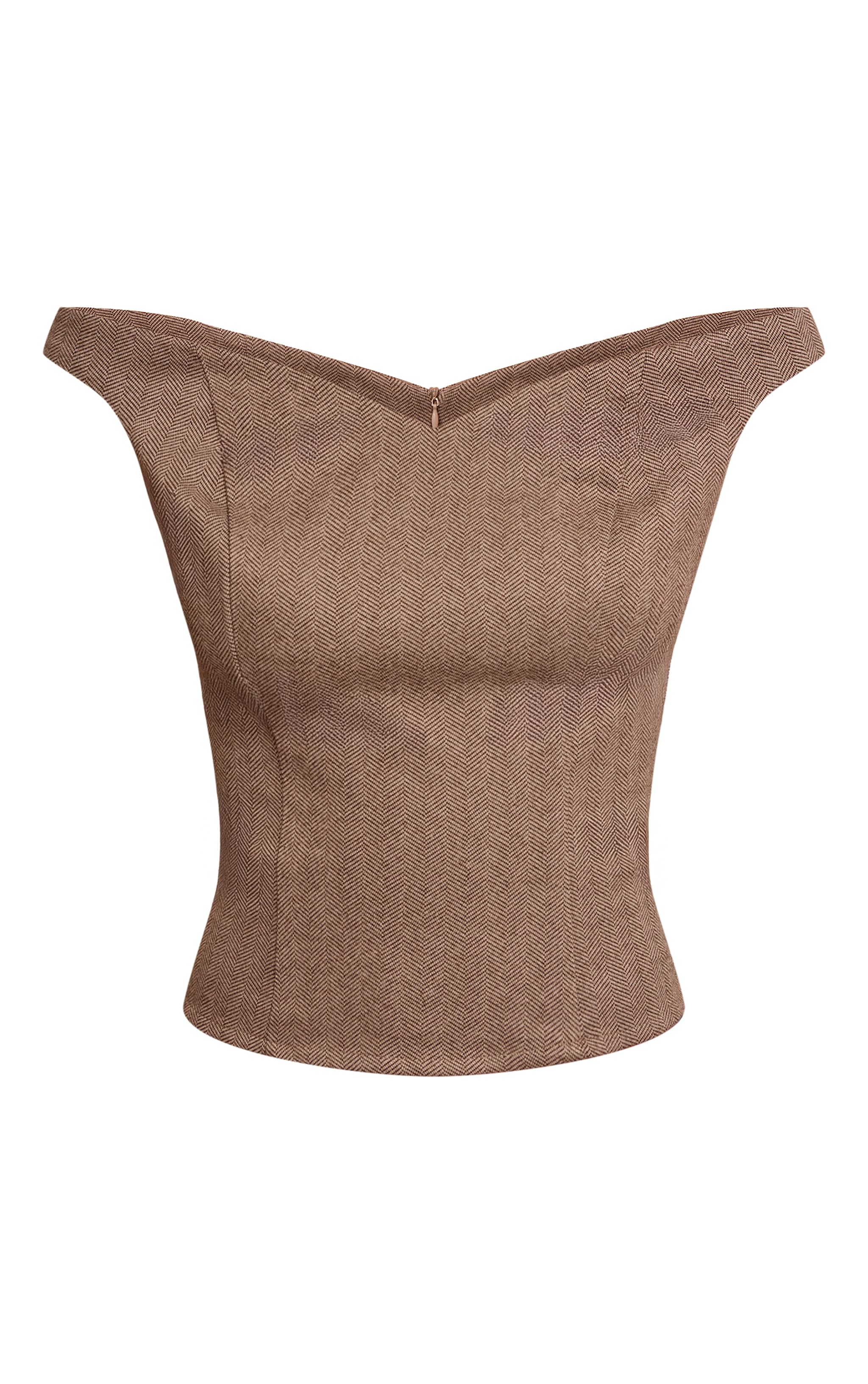 Brown Herringbone Fitted Long Top image 5