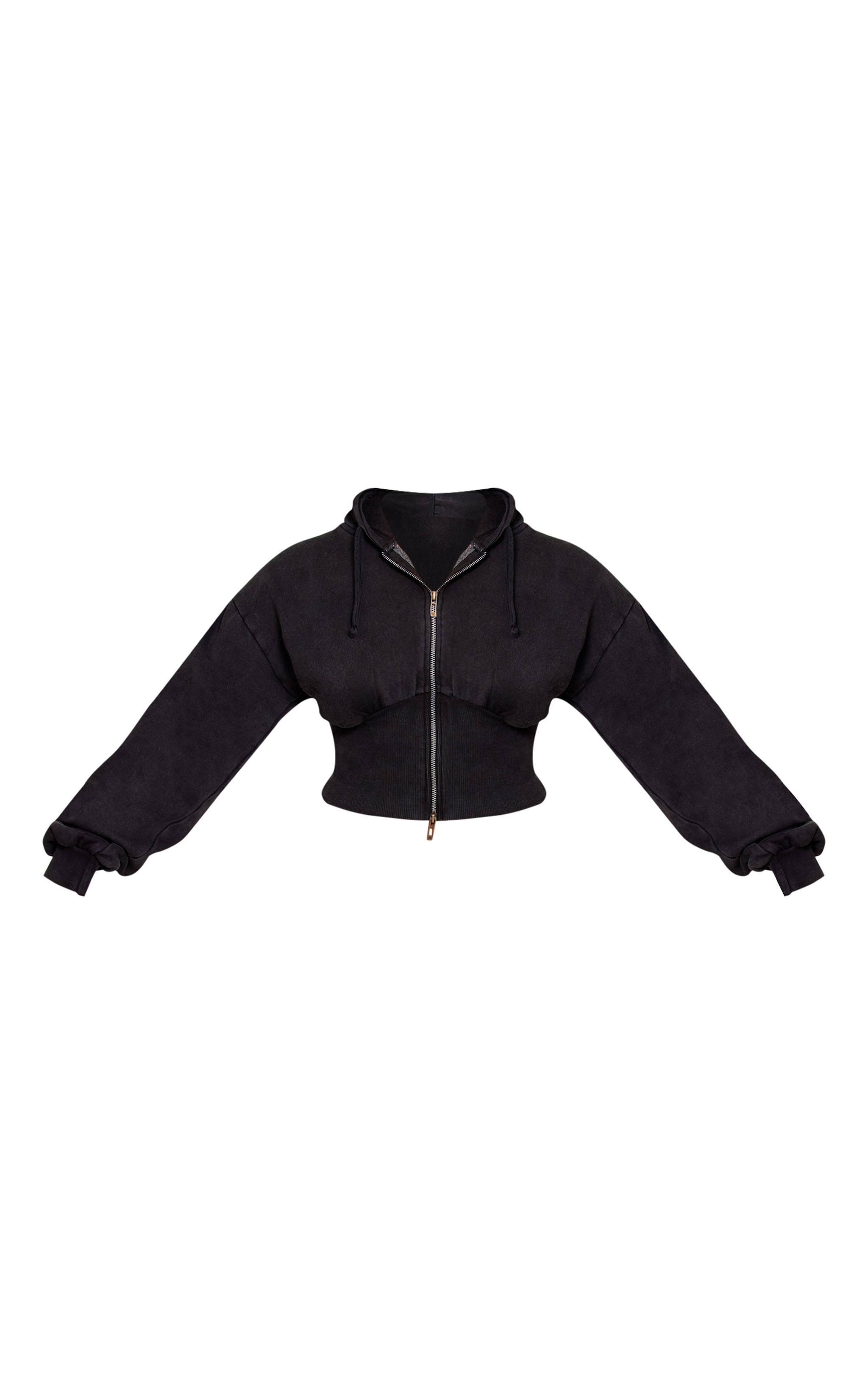 Shape Black Washed Zip Front Cinched Waist Hoodie image 5