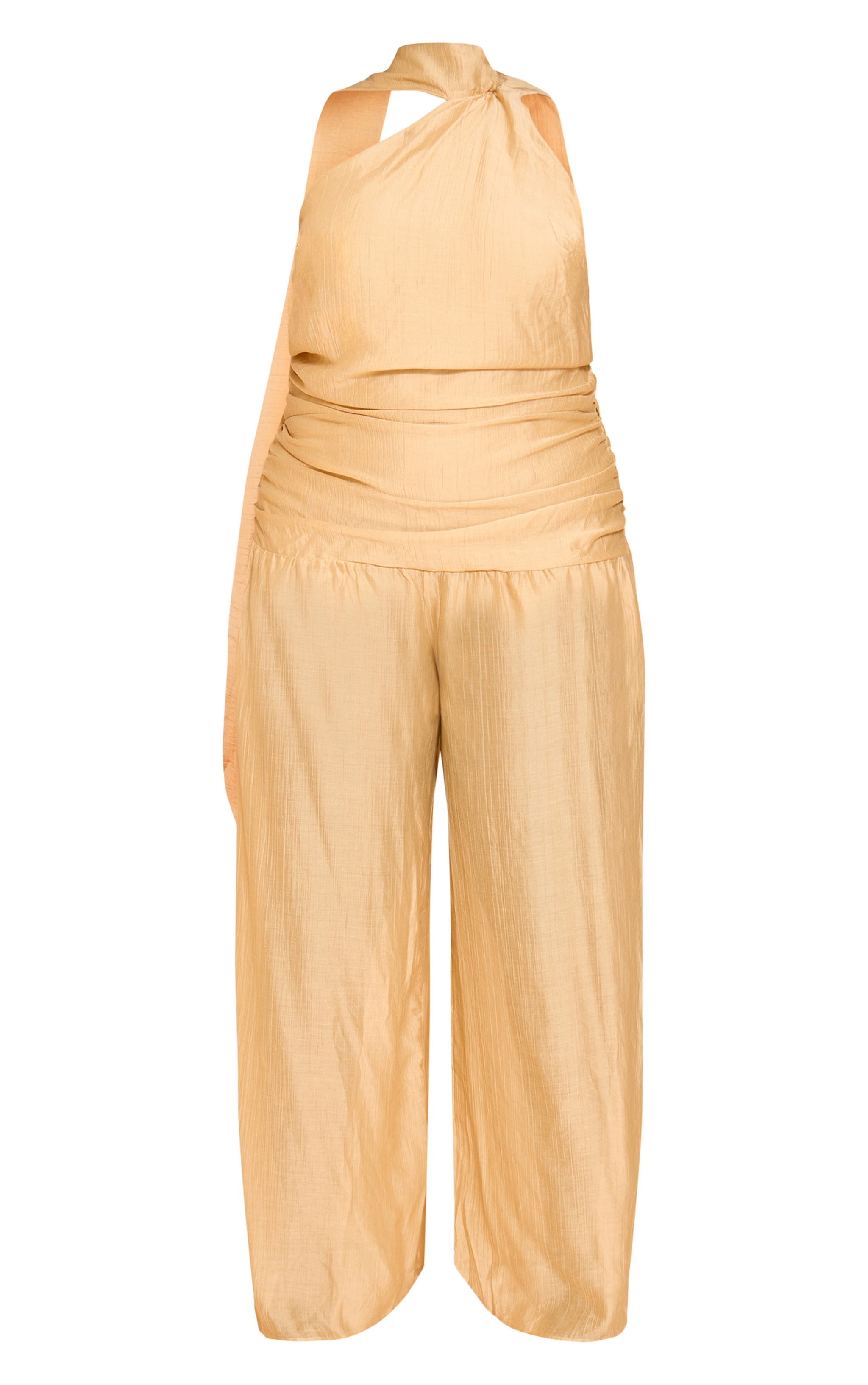 Plus Sand Textured One Shoulder Scarf Detail Jumpsuit image 5