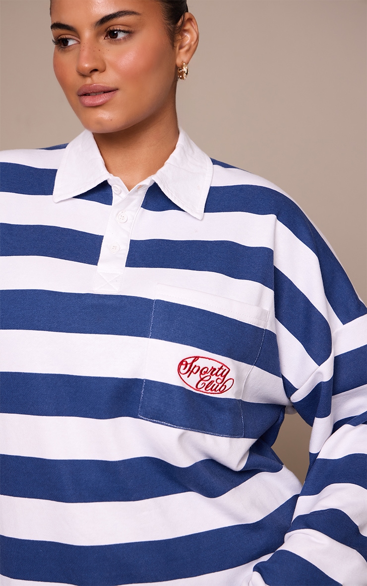 Plus Navy Sports Club Stripe Polo T-shirt image 4