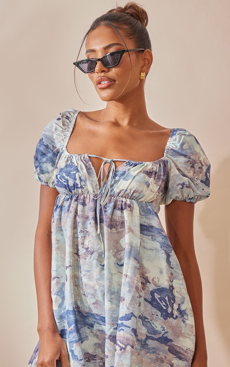 Grey Abstract Print Woven Ruched Bust Shift Dress image 4