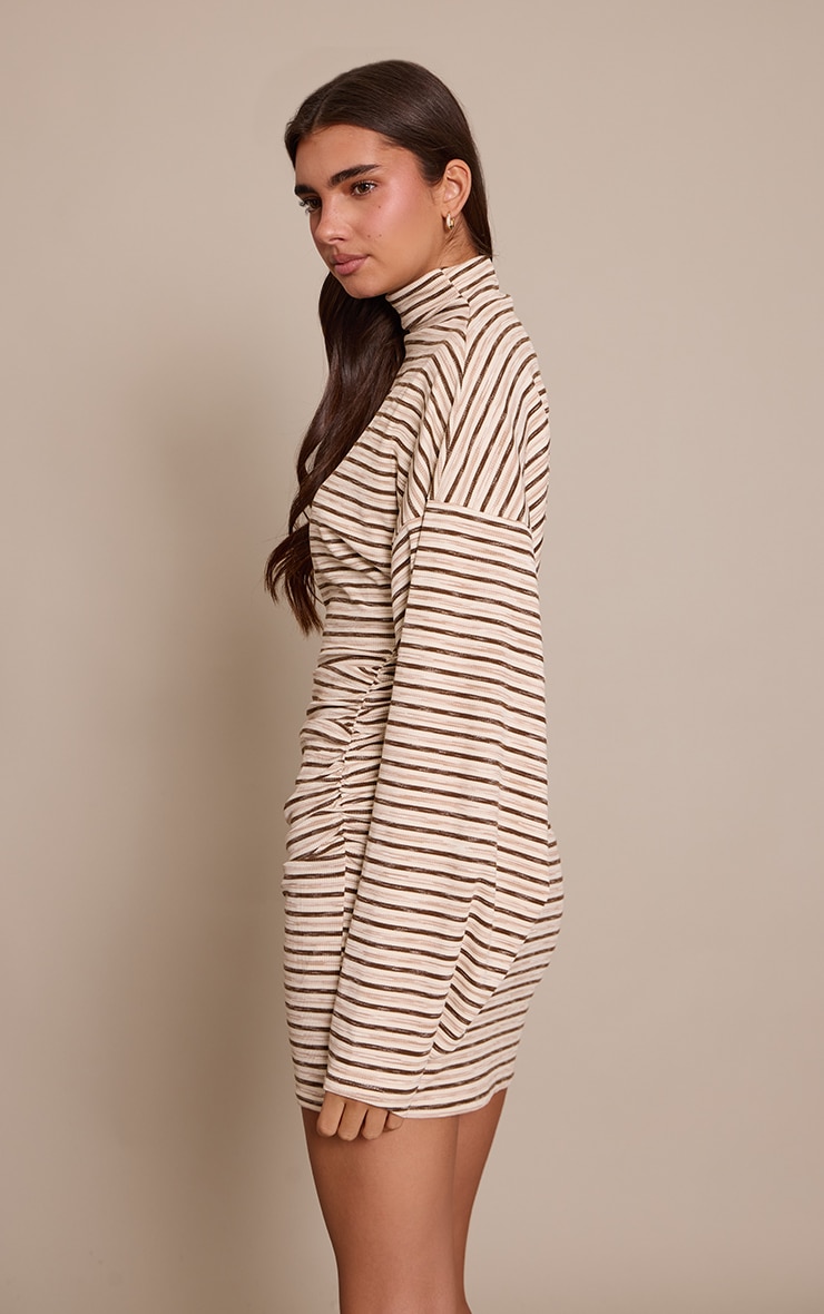 Chocolate Striped Batwing Ruched Bodycon Dress image 2