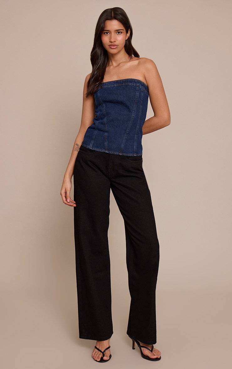 Tall Indigo Strapless Bustier Detail Denim Corset Top image 3
