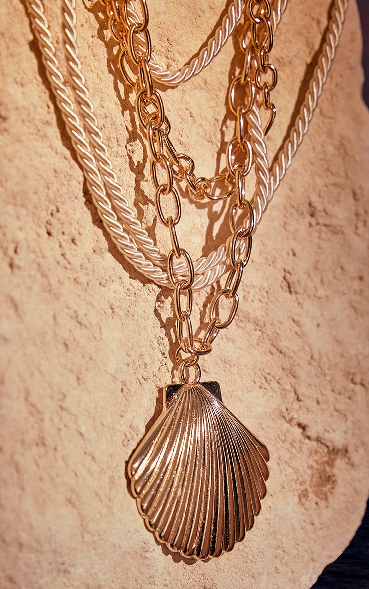 Gold Rope & Chain Shell Detail Statement Necklace image 3