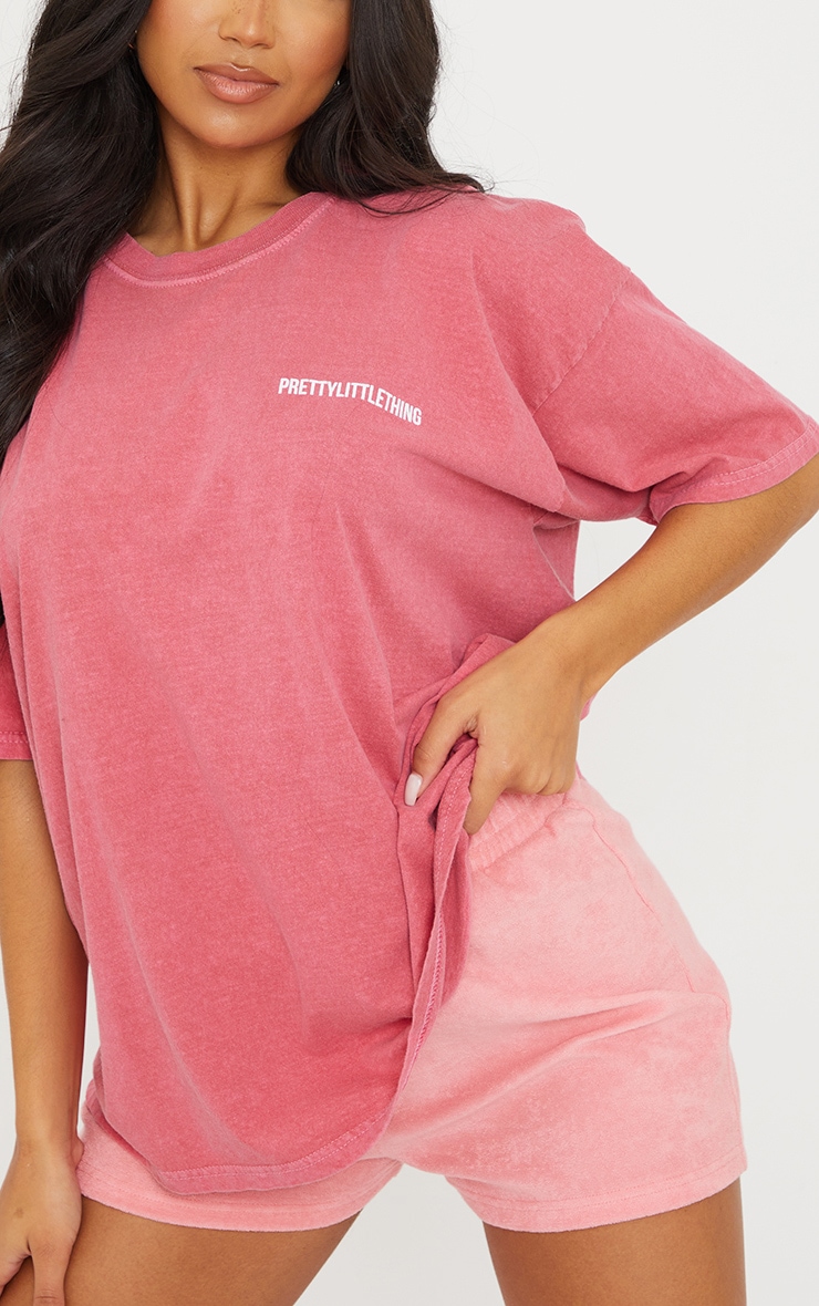 PRETTYLITTLETHING Red Block Text Washed T Shirt image 4