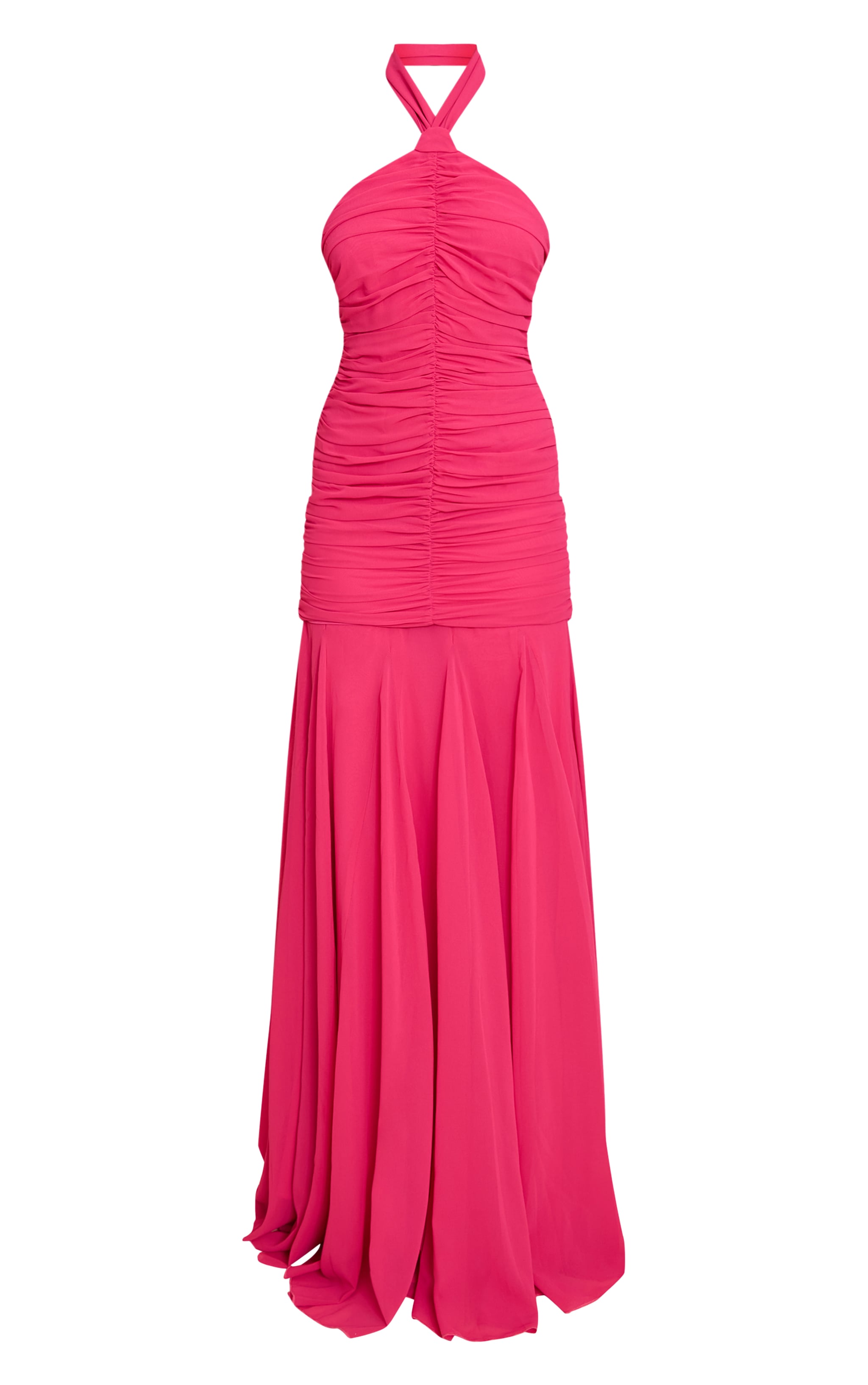Fuschia Chiffon Halterneck Ruched Dropped Waist Maxi Dress image 5