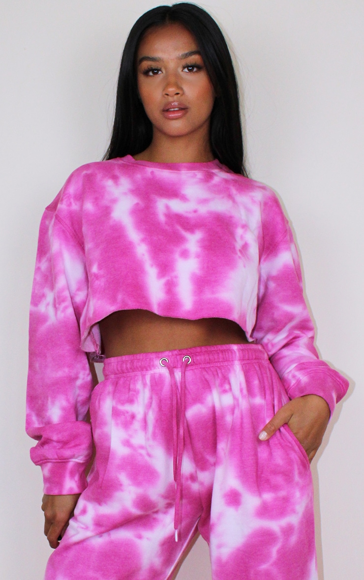 Petite Hot Pink Acid Wash Cropped Sweater