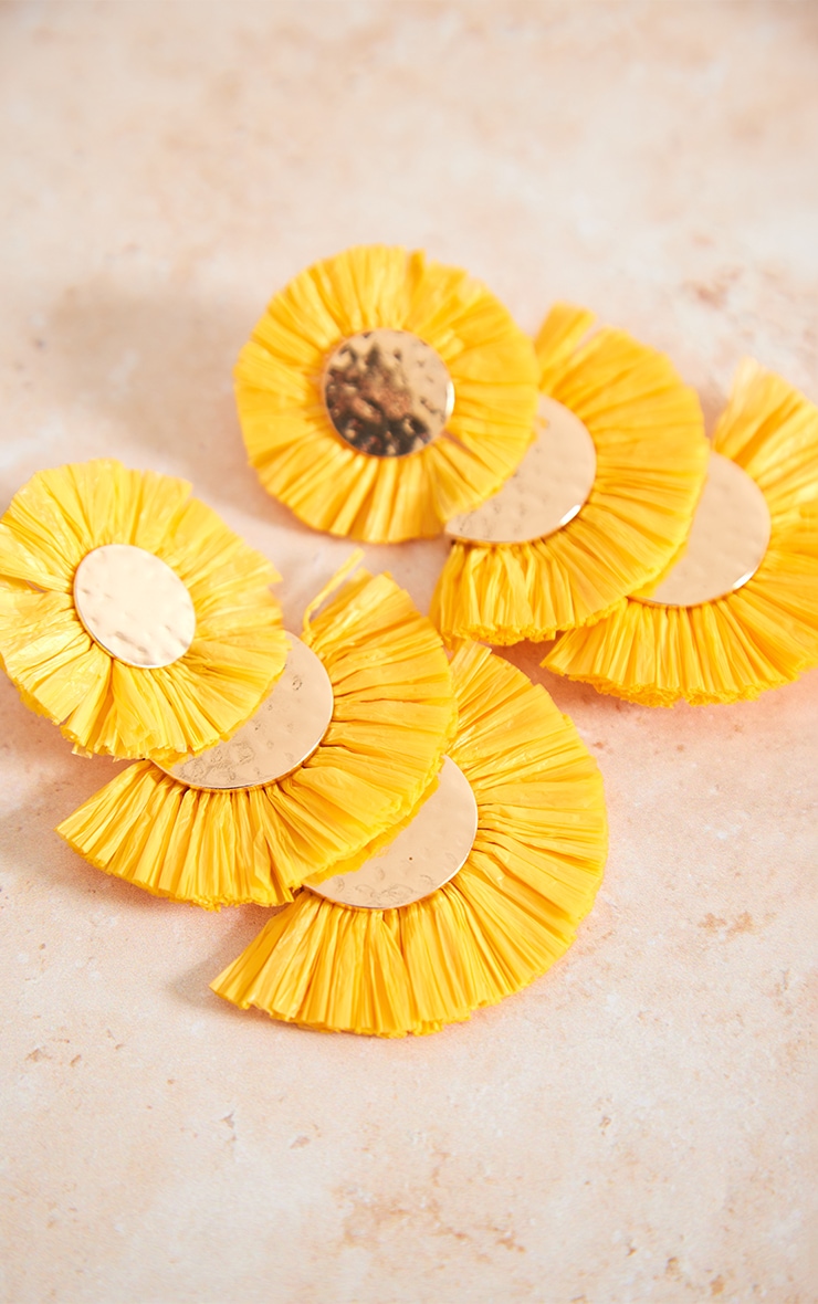 Bright Yellow Tassel Flower Statement Earrings PrettyLittleThing
