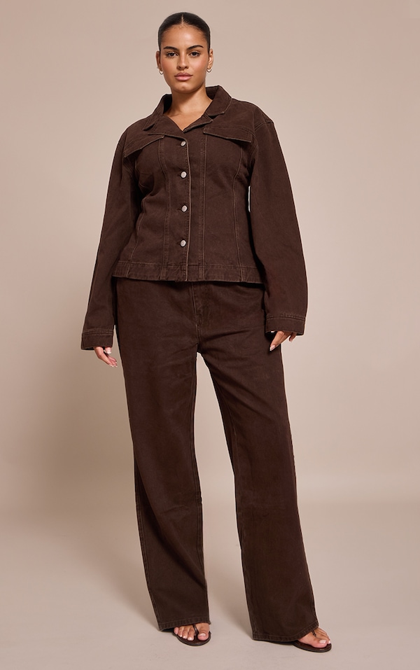 Plus Jean droit chocolat foncé à taille haute