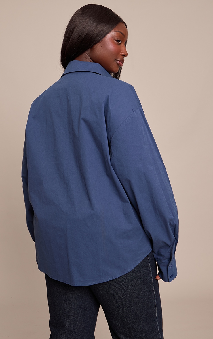 Plus Navy Cotton Multi Button Cinched Shirt image 2