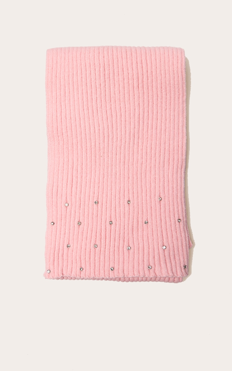 Pink Ribbed Diamante Scarf image 2