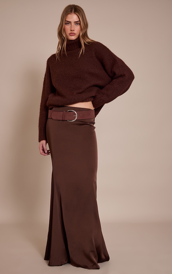 Dark Chocolate Satin Floaty Maxi Skirt