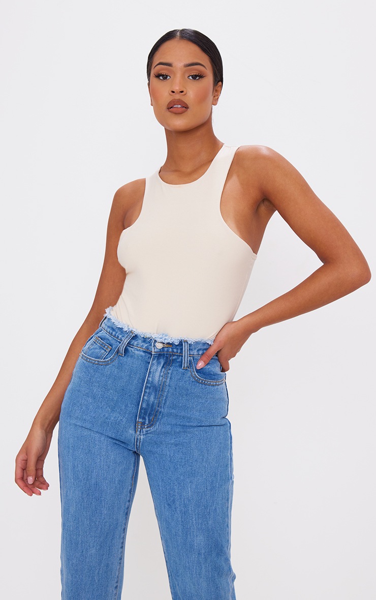 Tall Desert Sand Soft Touch Racer Neck Bodysuit