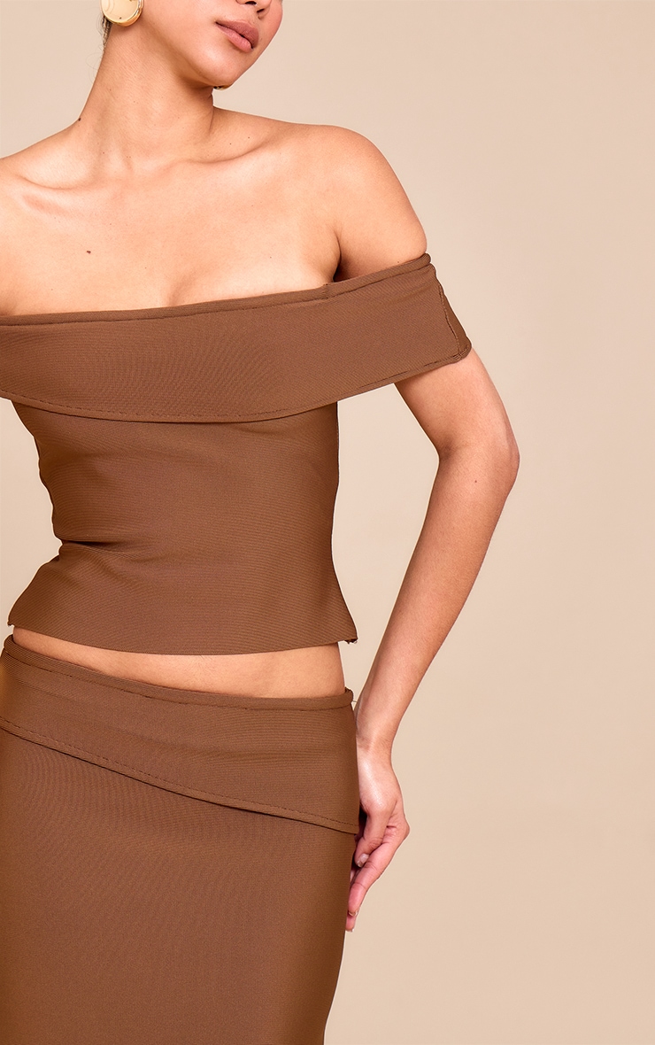 Deep Chocolate Tailored Bandage Knit Fold Over Asymmetric Top image 4