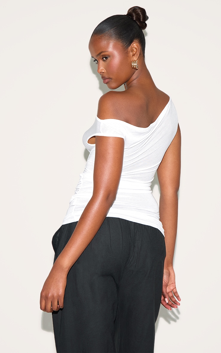 White Sheer Soft Touch Cowl Neck Long Vest Top image 2