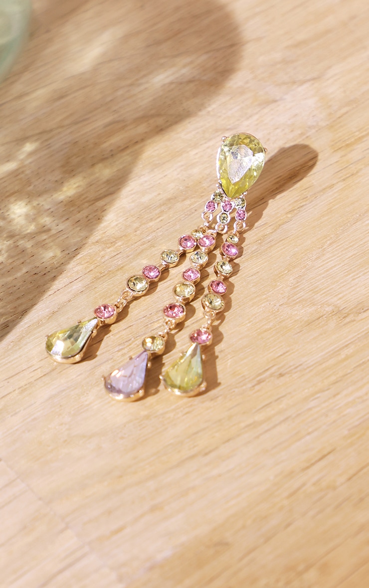 Pink & Green Tear Drop Statement Earrings image 1