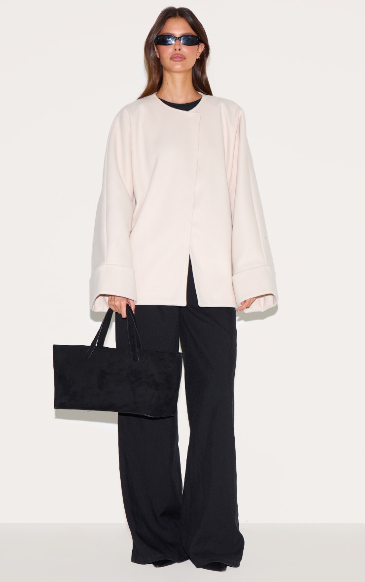 Cream Wool Look Batwing Jacket image 3