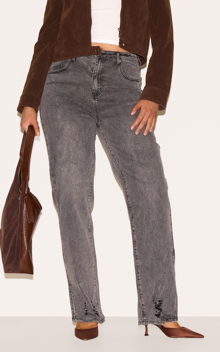 Shape Grey Hourglass Stretch Ripped Split Hem Straight Leg Jeans image 1