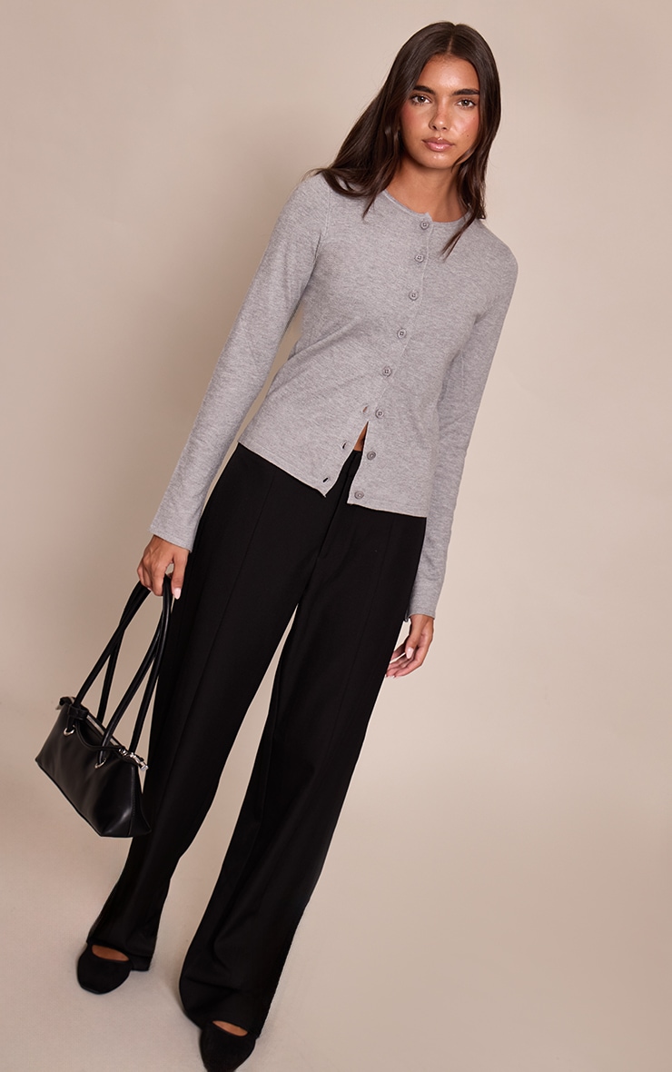 Grey Marl Button Through Fine Knit Cardigan image 3