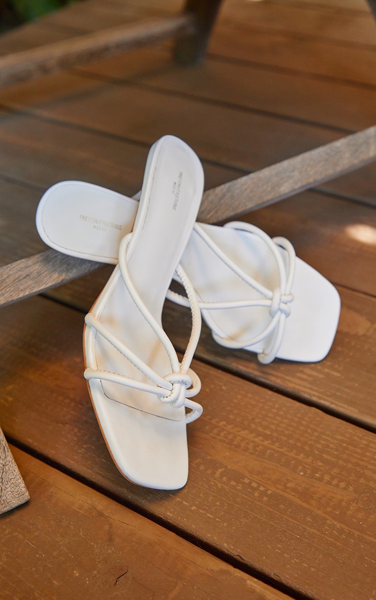 White Wide Fit Pu Square Toe Knotted Heeled Mules image 4