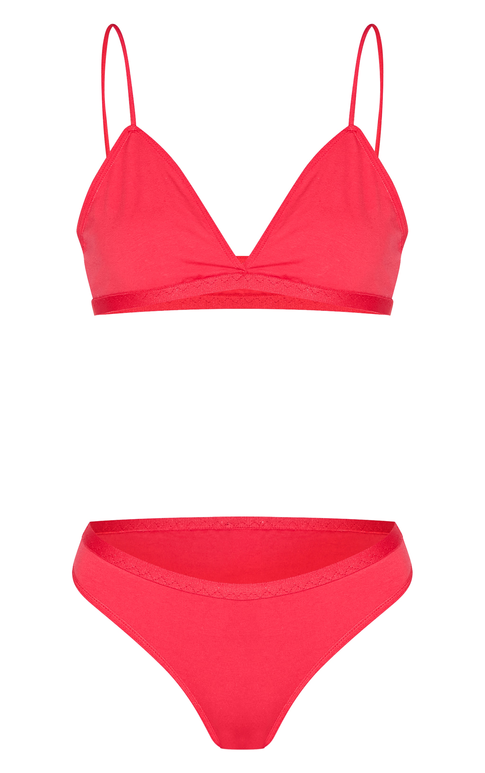 Red Jersey Triangle Bralette And Thong Lingerie Set image 5