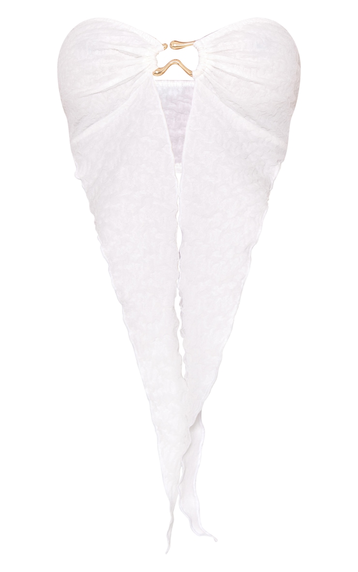 White Textured Woven Hardware Detail Pointed Hem Bandeau image 5