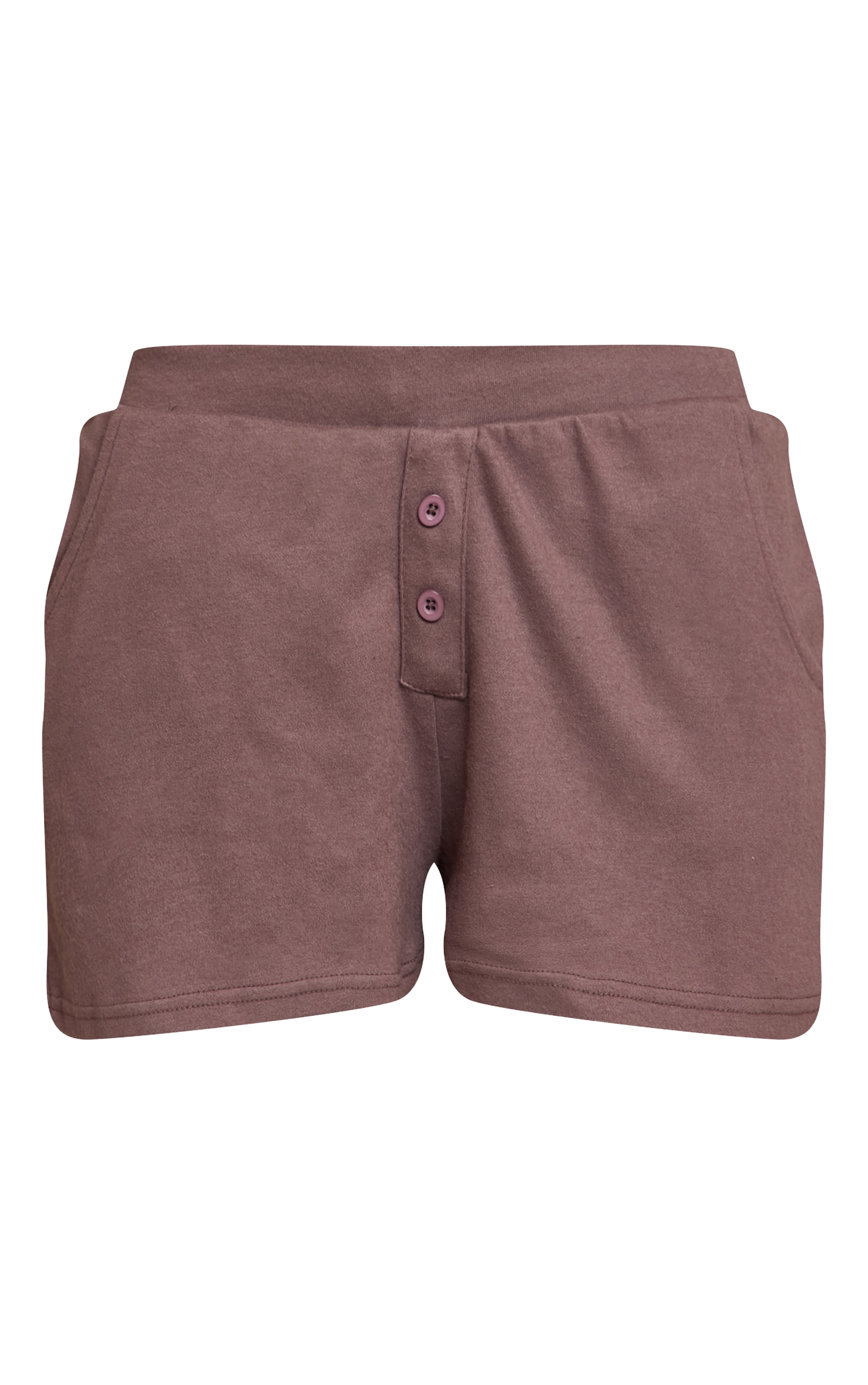 Deep Taupe Button Detail Soft Touch Shorts image 6