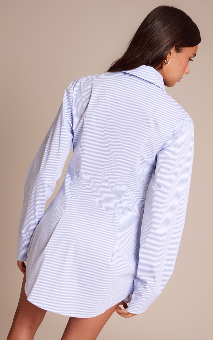 Blue Pinstripe Tie Detail Button Down Shirt Dress image 2