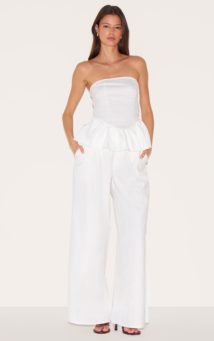 White Mesh Overlay Peplum Corset image 3