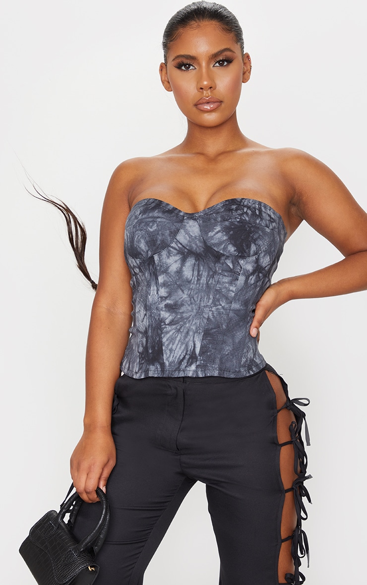 Black Tie Dye Print Woven Corset