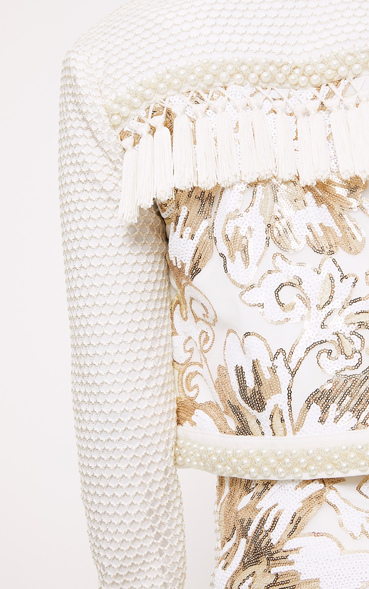 Sharlyne White Sequin Tassel Cropped Jacket PrettyLittleThing