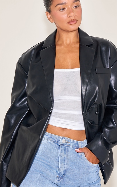 Shape Black Faux Leather Cinched Waist Blazer