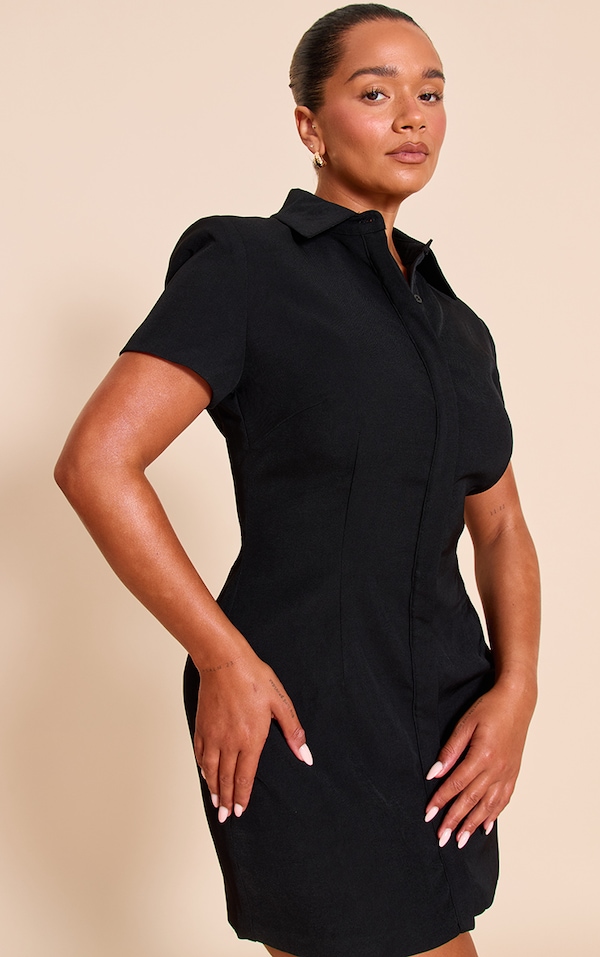 Shape Black Woven Short Sleeve Button Up Blazer Dress