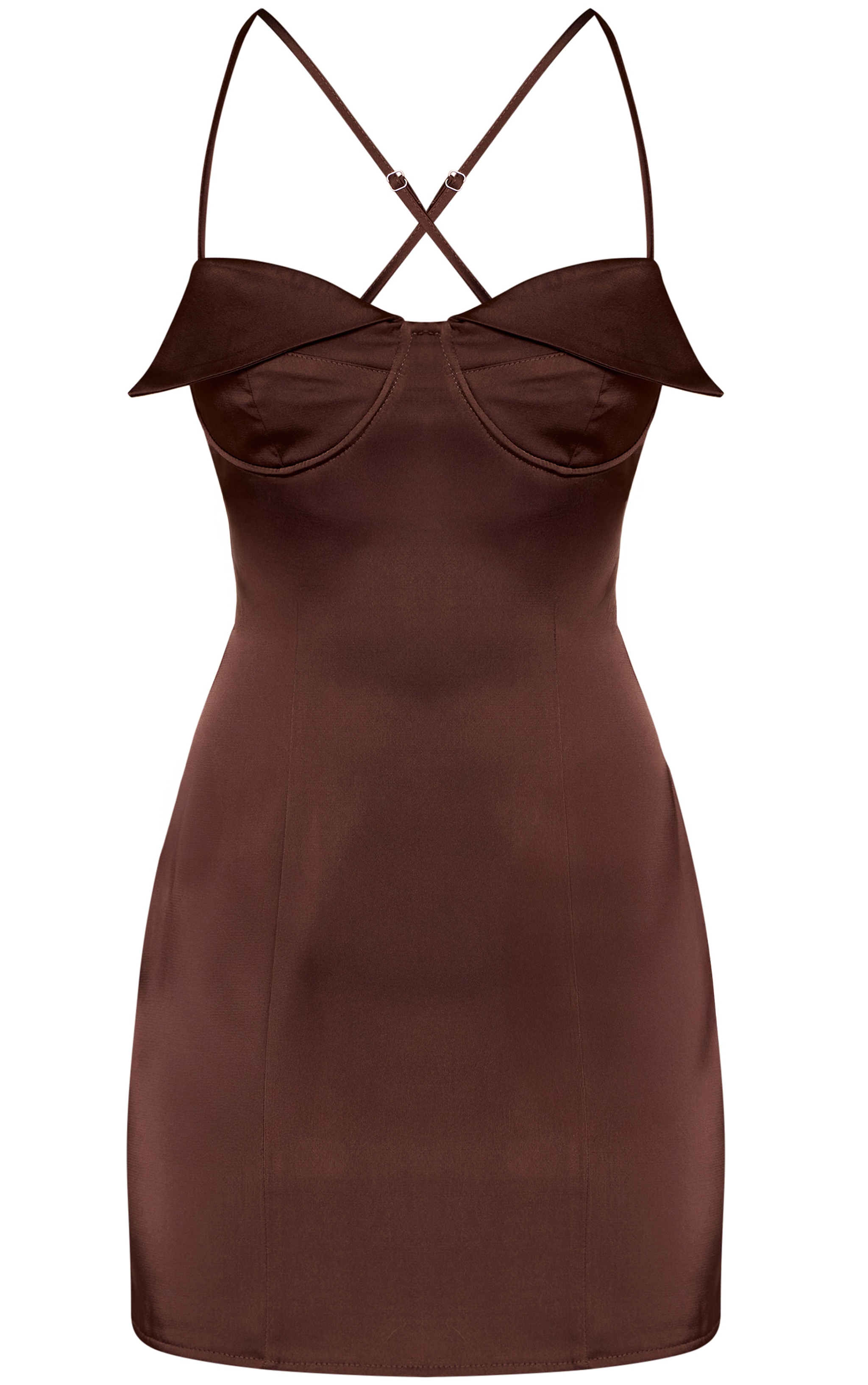 Chocolate Satin Cup Detail Mini Dress image 5