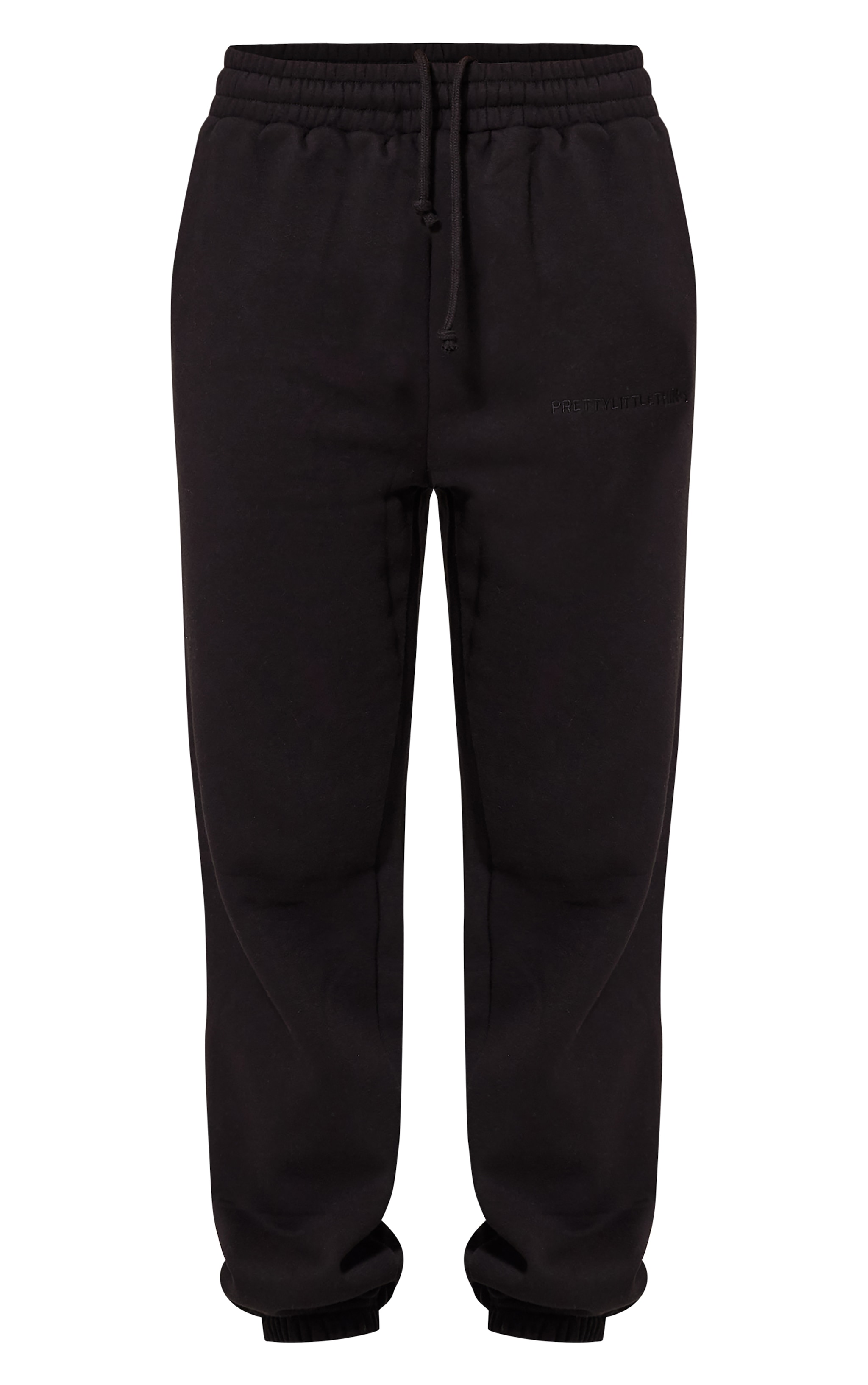 PRETTYLITTLETHING Black Oversized Embroidered Cuffed Sweatpants image 5