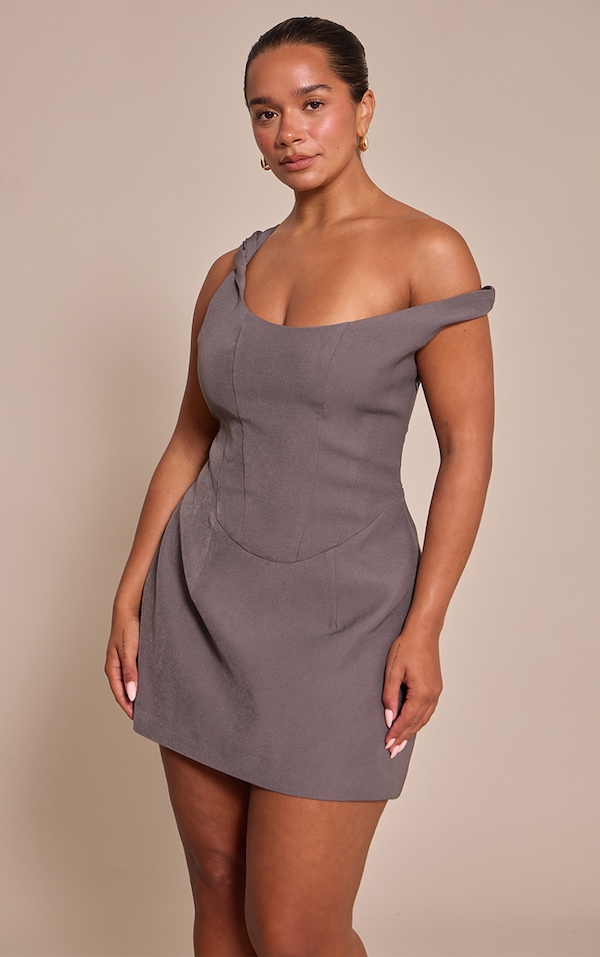 Shape Charcoal Off Shoulder Woven Corset Mini Dress