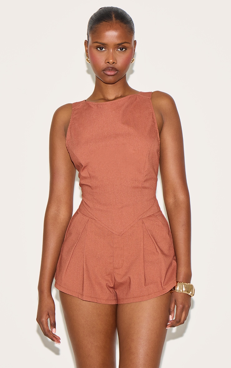 Rust Linen Look Woven Open Back Top image 2