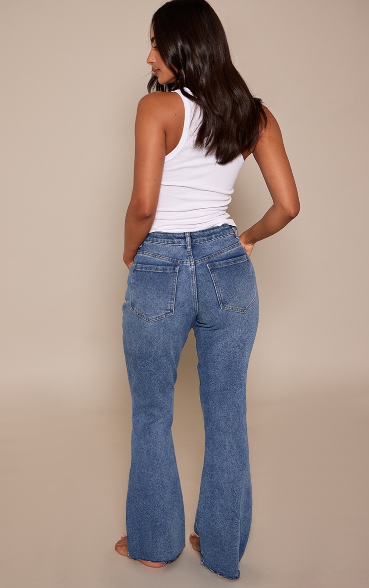 Petite Dark Blue Low Rise Stretch Flared Jeans image 3